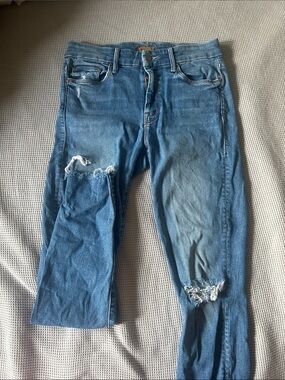 MOTHER Blue Distressed Skinny Jeans